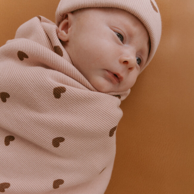 Organic Swaddle Blanket & Hat Set, Hearts - Swaddles - 2