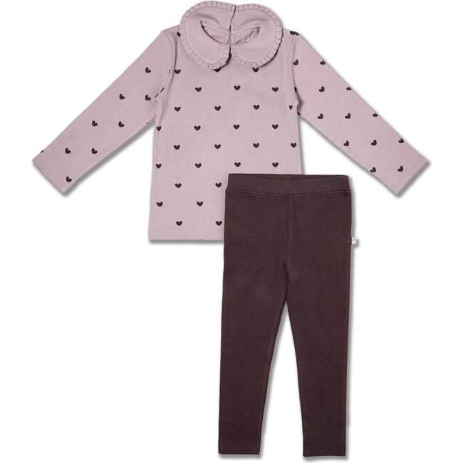 Organic Ruffle Collar Top & Leggings Set, Hearts