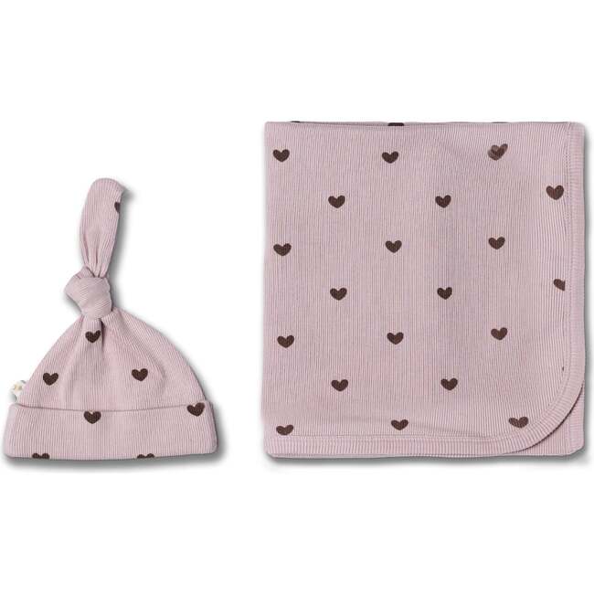 Organic Swaddle Blanket & Hat Set, Hearts - Swaddles - 3