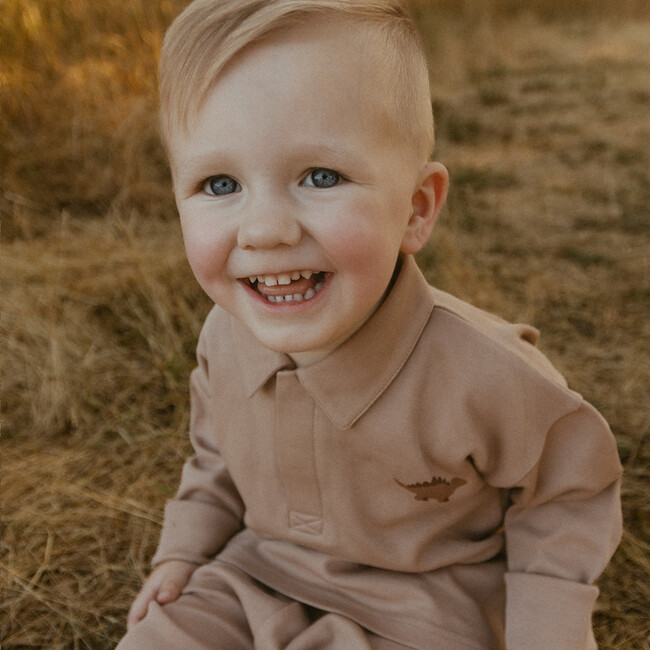 Organic Long Sleeve Polo, Taupe - Polo Shirts - 2