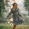 Organic Embroidered Corduroy Dress, Olive - Dresses - 3