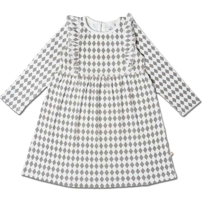 Organic Long Sleeve Ruffle Dress, Harlequin