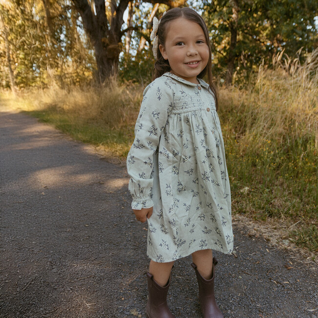 Organic Smocked Button Dress, Sage Bloom