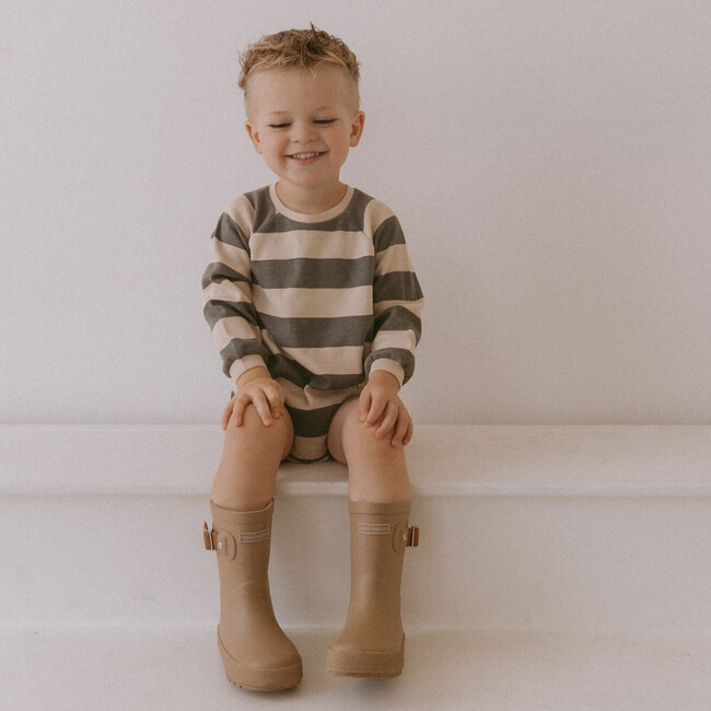 Organic Long Sleeve Bubble Romper, Bold Stripes - Rompers - 2