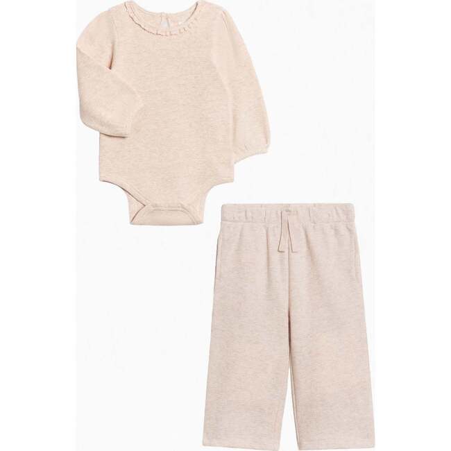 Organic 2 Piece Girls Waffle Bodysuit and Pant Set Heather Oat