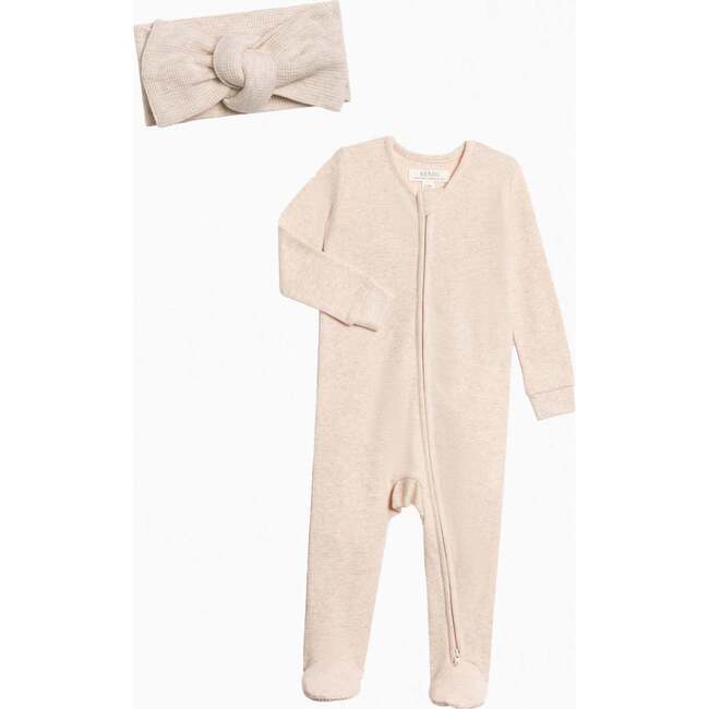 Organic Winter Waffle Sleeper and Bow Set Heather Oat