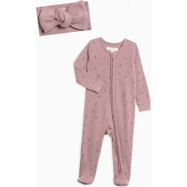 Organic Winter Waffle Sleeper and Bow Set Samara Floral