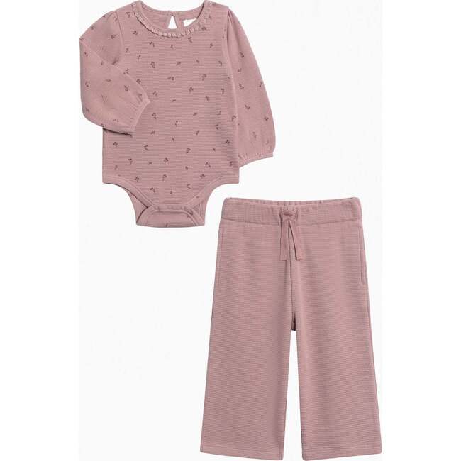 Organic 2 Piece Girls Waffle Bodysuit and Pant Set Purple