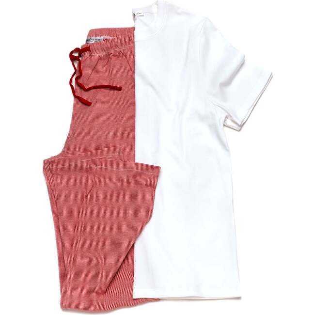 Men's Pima Cotton Lounge Set, Red Mini Stripe
