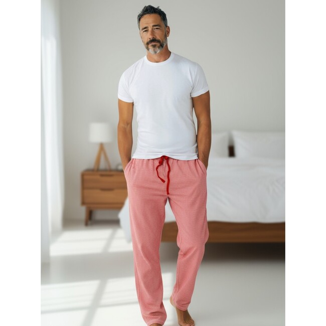 Men's Pima Cotton Lounge Set, Red Mini Stripe - Pajamas - 2