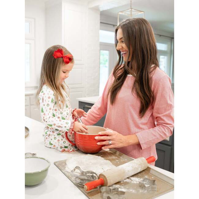 Women's Pima Long Sleeve Short Set, Red Mini Stripe - Pajamas - 3
