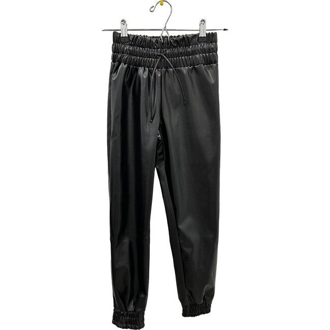 Girls Leather Joggers, Black