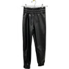 Girls Leather Joggers, Black - Sweatpants - 1 - thumbnail