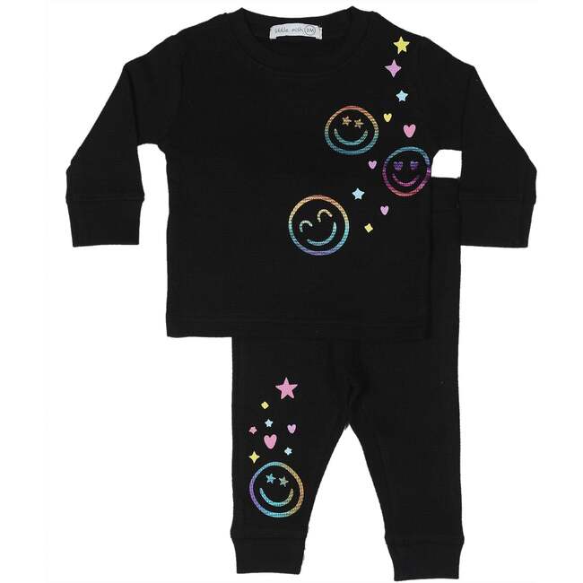 Little Mish Toddler Thermal Shirt and Pant Set, Multi Smile