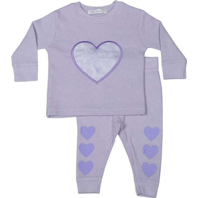 Little Mish Toddler Thermal Shirt and Pants Set, Lilac Heart Tie Dye