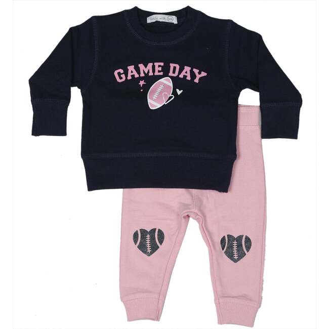 Little Mish Toddler Sweat Set, Pink Football Fan