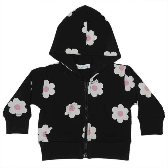 Little Mish Baby Zip Hoodie, Flowers on Black