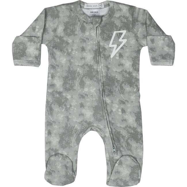 Little Mish Baby Thermal Two-Way Zipper Footie, Grey Bolt Burn Out