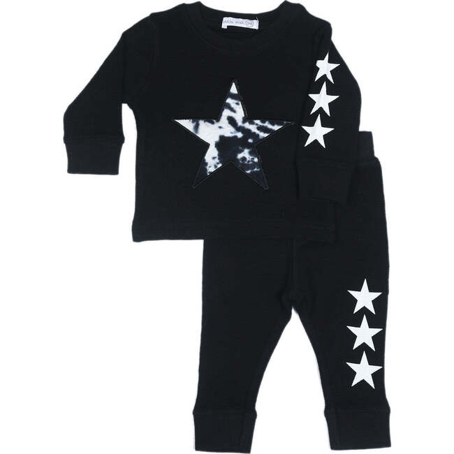 Little Mish Baby Thermal Shirt and Pants Set, Black Tie Dye Star