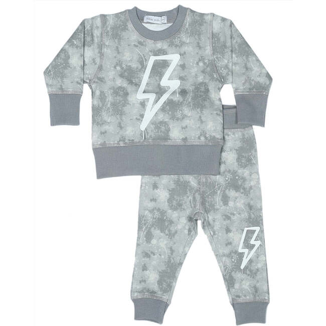 Little Mish Baby Shirt and Pants Set, Grey Bolt Burn Out