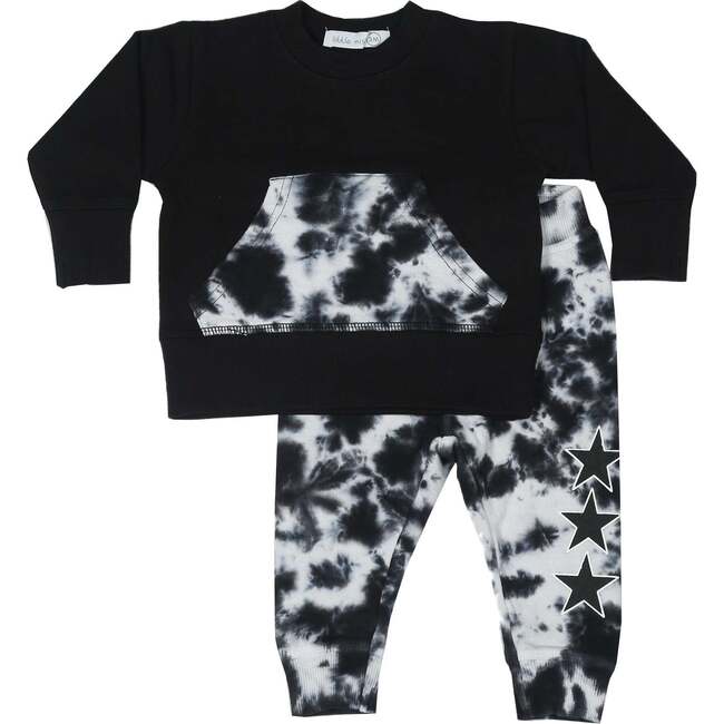Little Mish Baby Shirt and Pants Set, Black Tie Dye