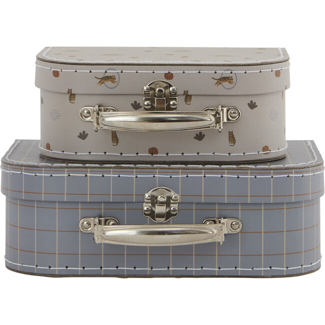 Set of 2 Mini Tiger & Grid Suitcases, Blue/Clay - Bags - 1