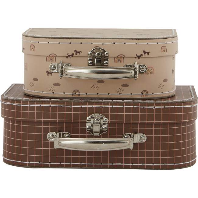Set of 2 Mini Tiger & Grid Suitcases, Caramel/Powder - Bags - 1