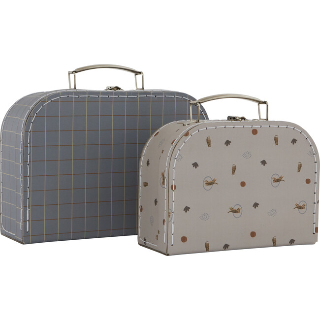 Set of 2 Mini Tiger & Grid Suitcases, Blue/Clay - Bags - 2