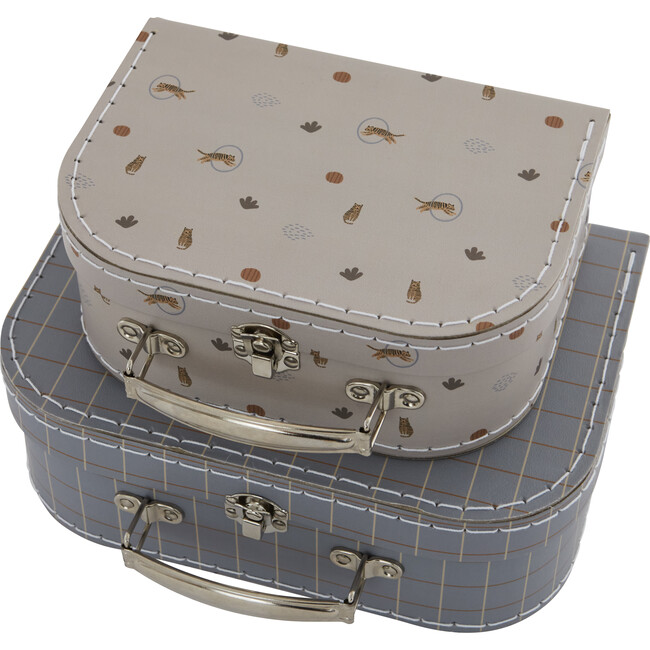 Set of 2 Mini Tiger & Grid Suitcases, Blue/Clay - Bags - 3