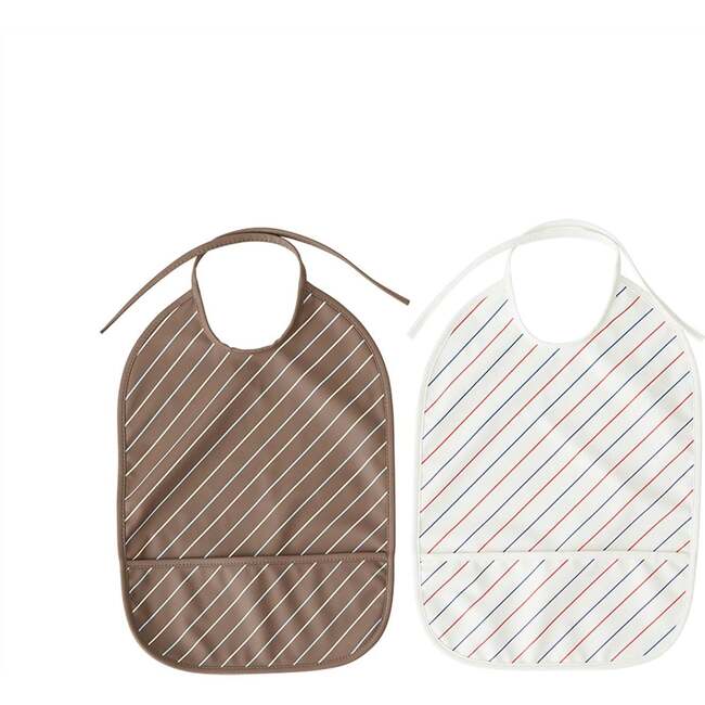 Striped Tie-Neck Bib Set, Mellow & Choko (Pack Of 2)
