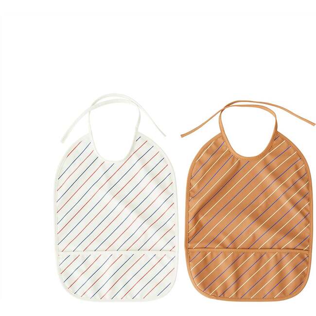 Striped Tie-Neck Bib Set, Mellow & Caramel (Pack Of 2)
