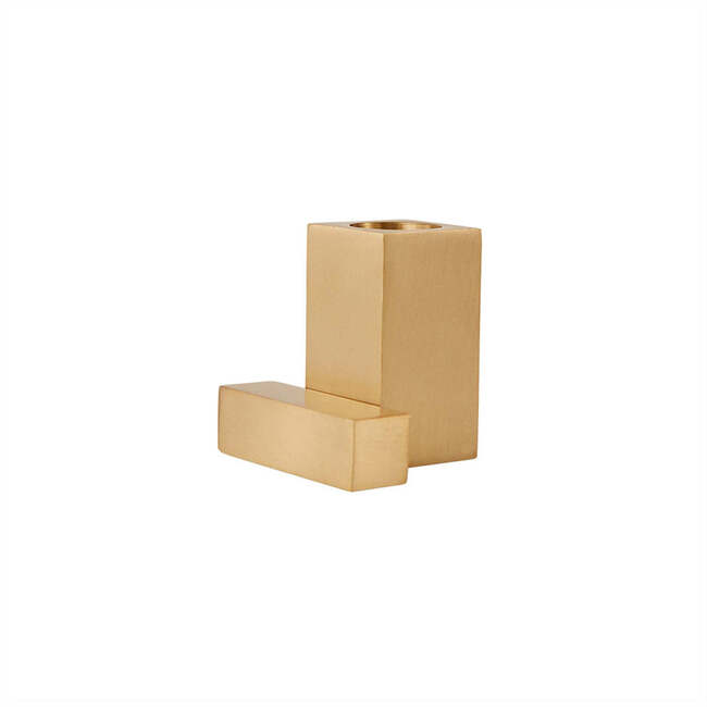 Square Solid Brass Candle Holder, Brushed Brass