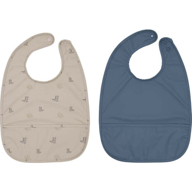 Dino Bib Set, Clay & Blue (Pack Of 2)