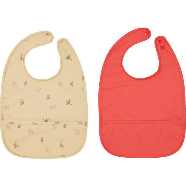 Dino Bib Set, Butter & Cherry Red (Pack Of 2)