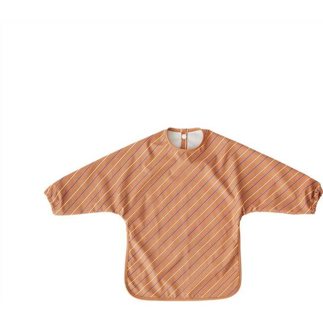 Cape Striped Long Sleeve Bib, Light Rubber & Coral