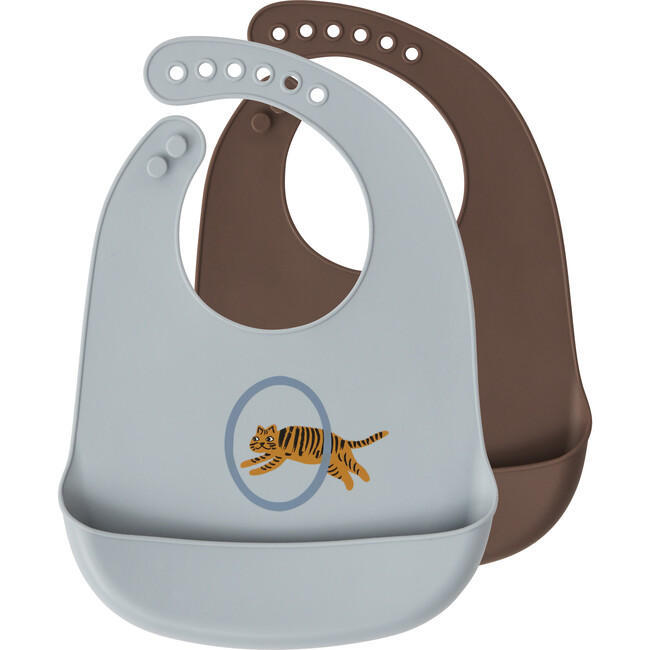 Set of 2 Tiger Bibs, Pale Blue Multi - Bibs - 1