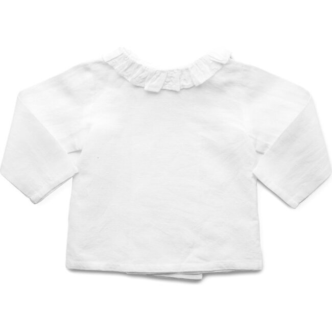 Double Button Blouse, White Linen - Blouses - 1