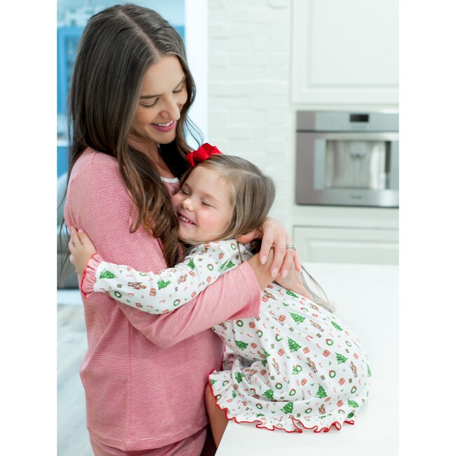 Women's Pima Long Sleeve Short Set, Red Mini Stripe - Pajamas - 2