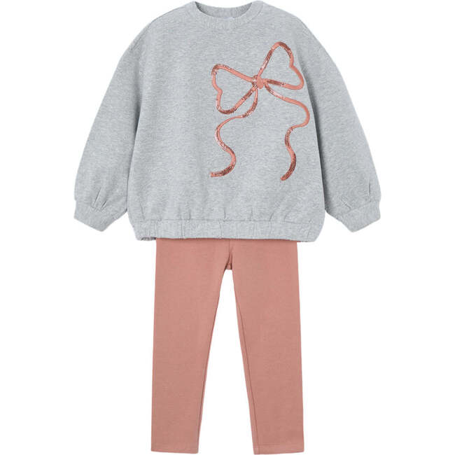 Set Leggings And Sweatshirt Bow Girl, Grey