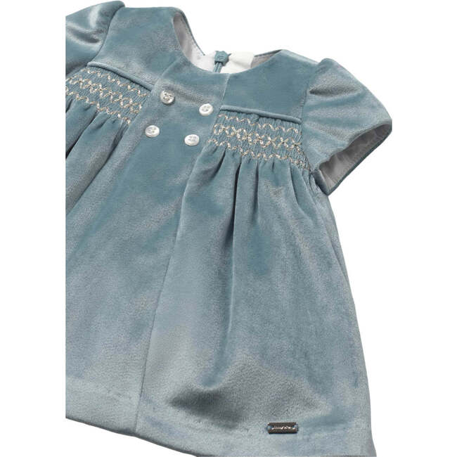 Newborn Girl Velvet Dress, Blue - Dresses - 3