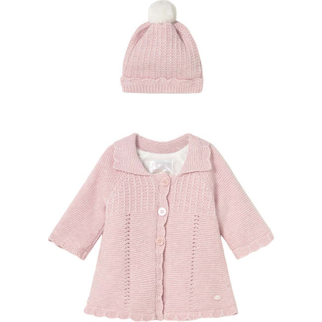 Newborn Girl Knit Coat with Hood, Pink