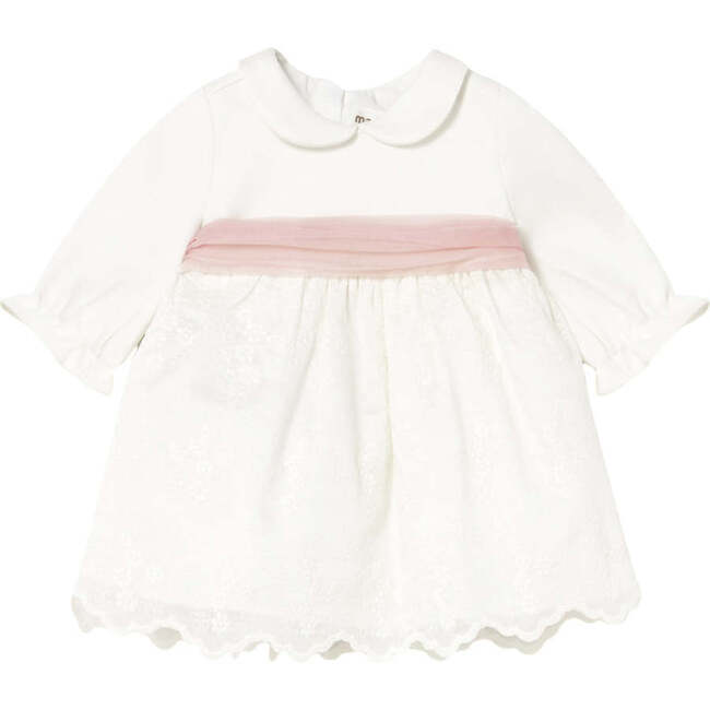 Newborn Girl Embroidered Dress, Ivory
