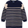 Girl Striped Dress, Navy - Dresses - 1 - thumbnail