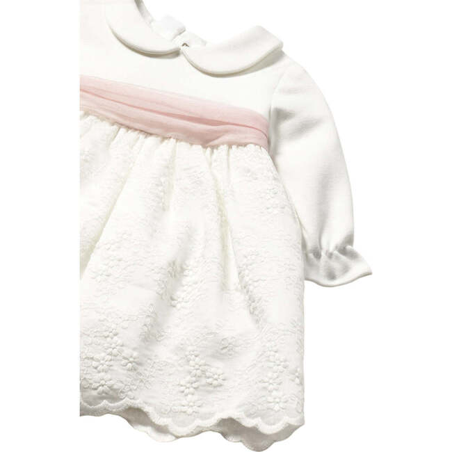 Newborn Girl Embroidered Dress, Ivory - Dresses - 3