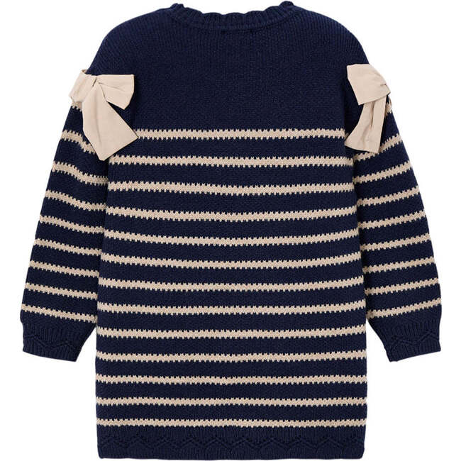 Girl Striped Dress, Navy - Dresses - 2