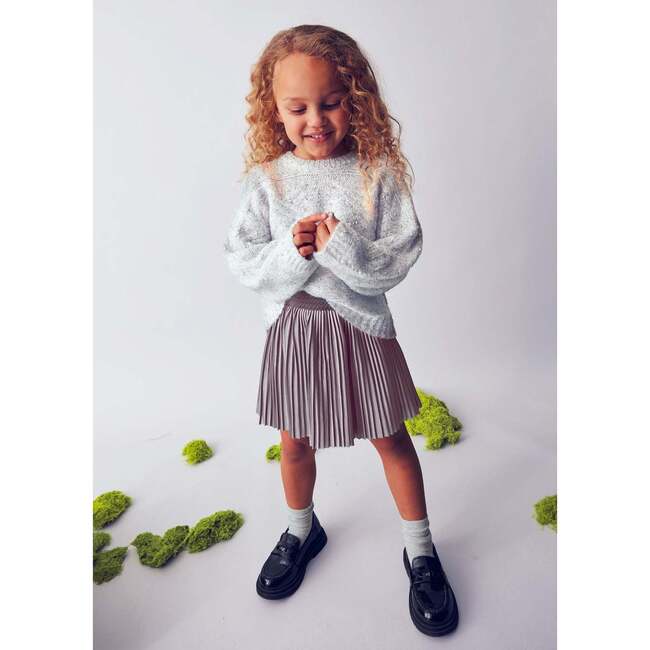 Girl Pleated Skirt, Silver - Skirts - 2