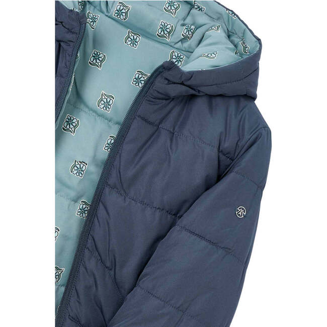 Girl Reversible Puffer Jacket, Navy - Jackets - 4