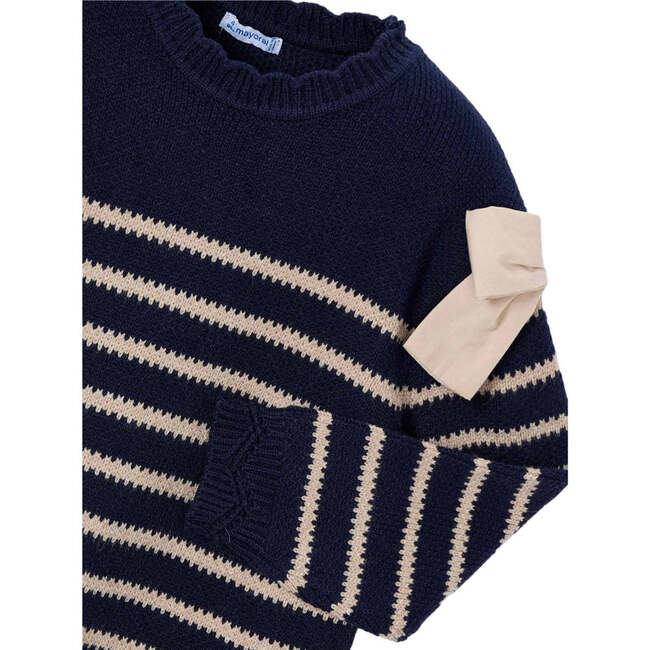 Girl Striped Dress, Navy - Dresses - 3