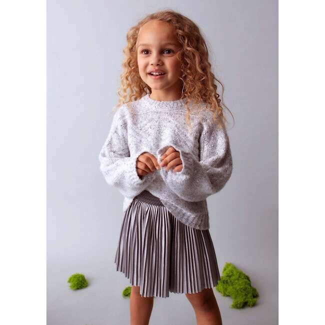 Girl Pleated Skirt, Silver - Skirts - 3