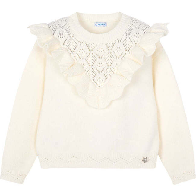 Girl Openwork Knit Sweater, Cream